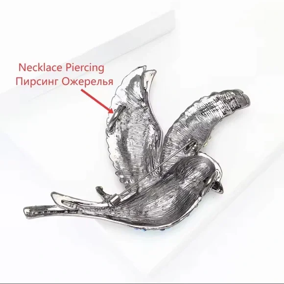 Royal Blue Bird Crystal Brooch - Picture 6 of 7